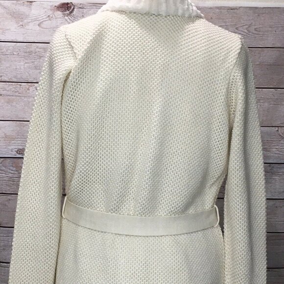 Dennis by Dennis Basso Faux Chinchilla Fur trim Belted Cardigan A229750 - Picture 3 of 7